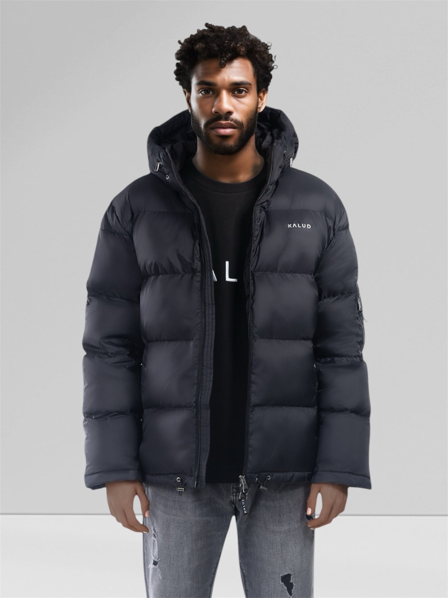 Black hooded down jacket online